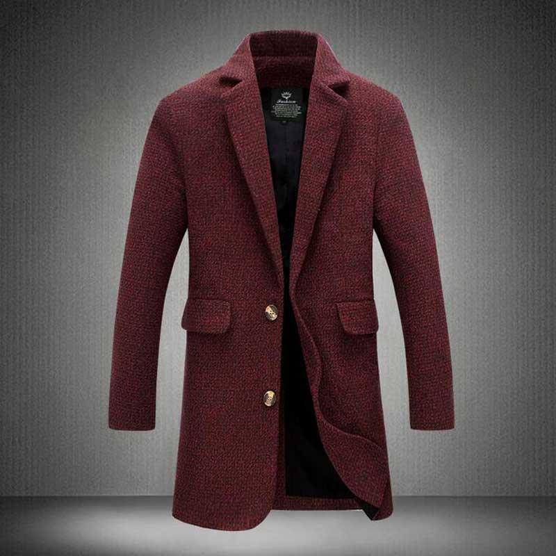 

Men's Trench Coats Fashion Men Coat Hight Quality Manteau Homme Leisure Single Breasted Long Pea Woolen Luxurious Trenchcoat, Red