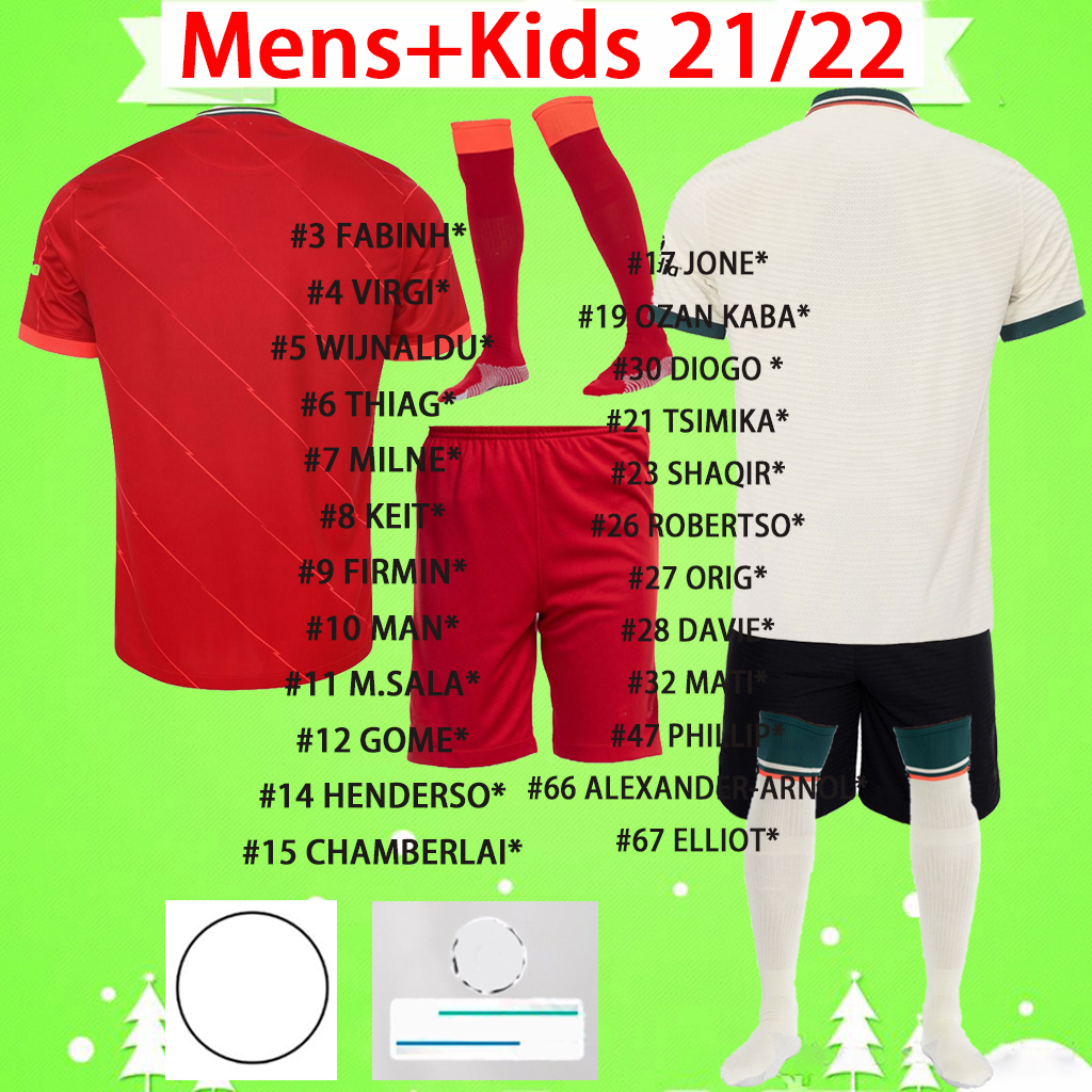

The reds soccer jerseys 2021 2022 boys sets kids kit with socks ALEXANDER-ARNOLD HENDERSON football shirts FABINHO MILNER ROBERTSON DIOGO J mens suits HOME AWAY, Soccer kit with socks