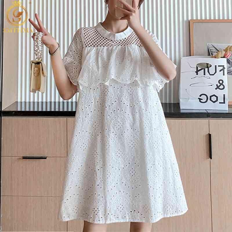 

Fashion Summer Dresses Women's Elegant Lace Embroidery Hollow Out Patchwork Short Sleeve Party Dress Vestidos 210520, Photo color
