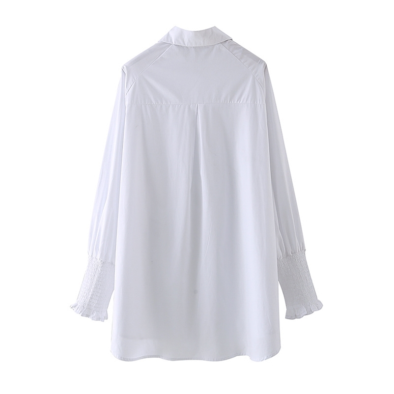 

Summer Cotton and Polyester Turn-down Collar Straight Long White Solid Single Breasted Button Casual Women Shirt 210524