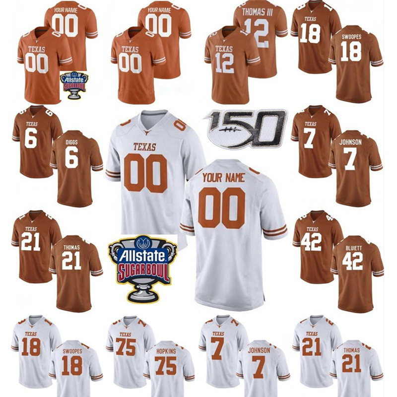 

Custom NCAA Texas Longhorns Football Jersey Sam Ehlinger Williams Campbell Young Devin Duvernay Joseph Ossai Keaontay Ingram Roschon Johnson Smith Thomas III, Women jersey patch