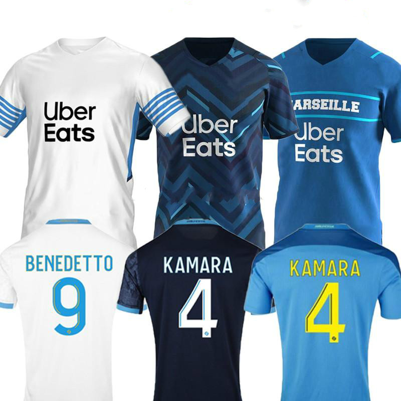 

top Marseille soccer jersey Olympique De 21 22 OM 2021 2022 maillot foot CUISANCE THAUVIN BENEDETTO KAMARA PAYET football shirts men + kids kit, Blue