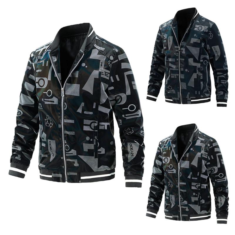 

Men's Jackets Alphabet Geometric Print Leather Zipper Jacket Autumn Letters Casual Baseball Uniform Handsome Top, Black;brown
