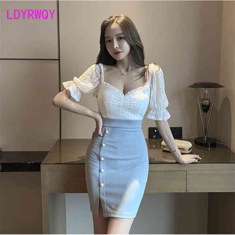 

LDYRWQY with low-cut waist and split buttocks Office Lady Sheath Patchwork Knee-Length Nightclub sexy dress 210603, Clear