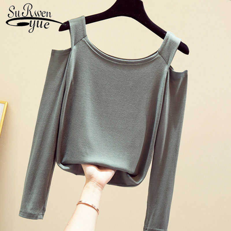 

Cotton Tshirt Women Long Sleeve Shirt Women Fall Slash Neck T-shirt Straight Chic Office Lady Clothes Arrival 10484 210527, White