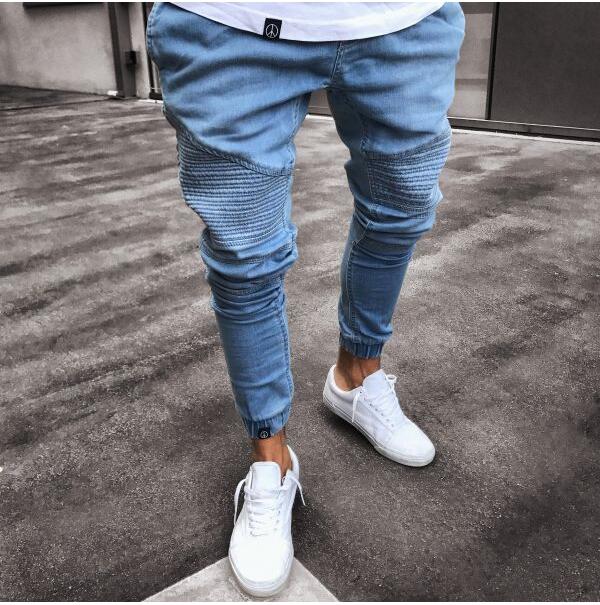 

Men Skinny Fashion medium stretch Mens Jeans Slim Motorcycle Moto Biker Causal Denim Pants Hip Hop, Blue
