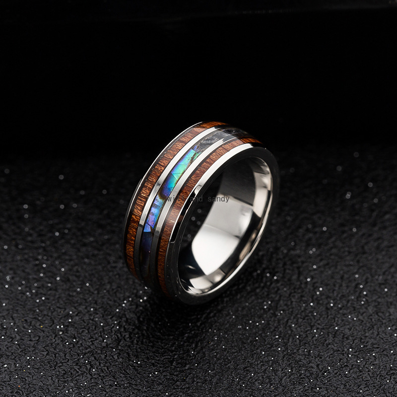 

8mm Mens Wedding Bands Inlay Hawaiian Koa Wood Rings and Abalone Shell Titanium Steel Ring finger for women men fashion jewelry will and sandy