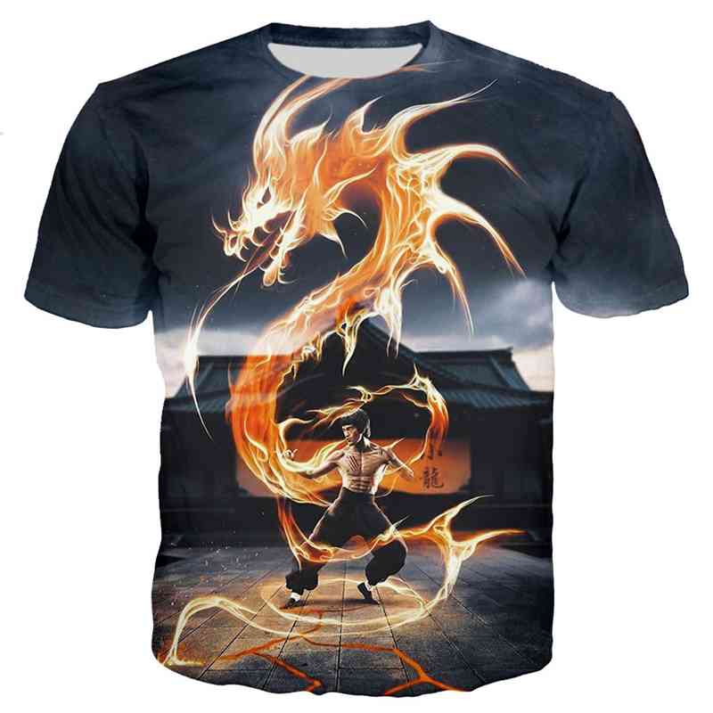 

2021 season new personalized trend Bruce Lee 3D digital printing series casual fashion short sleeve T-shirt, White;black