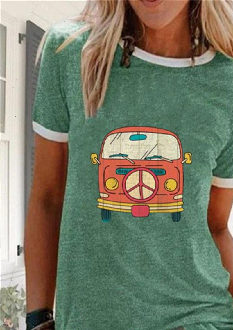 

bus print womens t shirt summer plus size women o neck short sleeve patchwork harajuku female aesthetic clothes, White