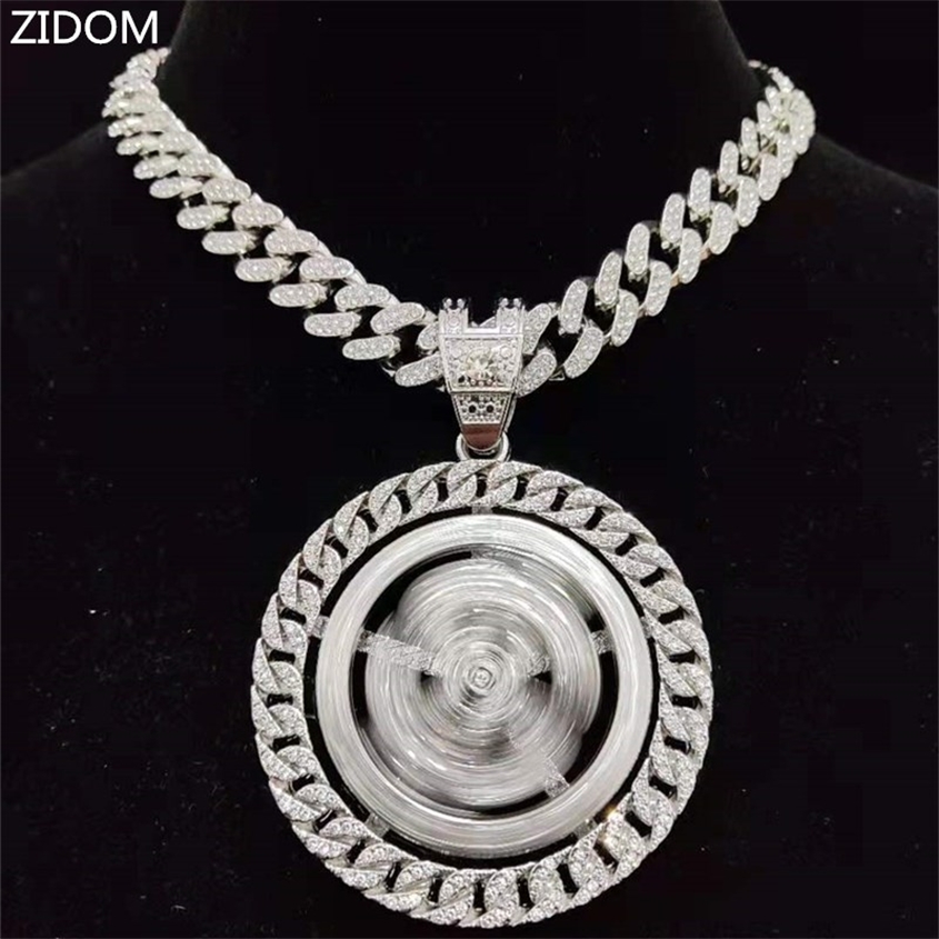 

Men Hip hop Iced out Bling Rotatable Dollar Pendant Necklace 1m Width Cuban Chain Hiphop Necklaces fashion Charm jewelry 220222