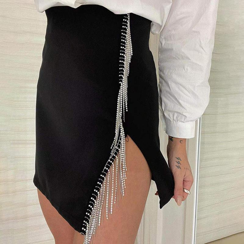 

Skirts Summer For 2022 Fashion Black Elegant High Waist Mini Skirt Sexy Casual Satin Women's Tassel Prom Clubwear Birthday