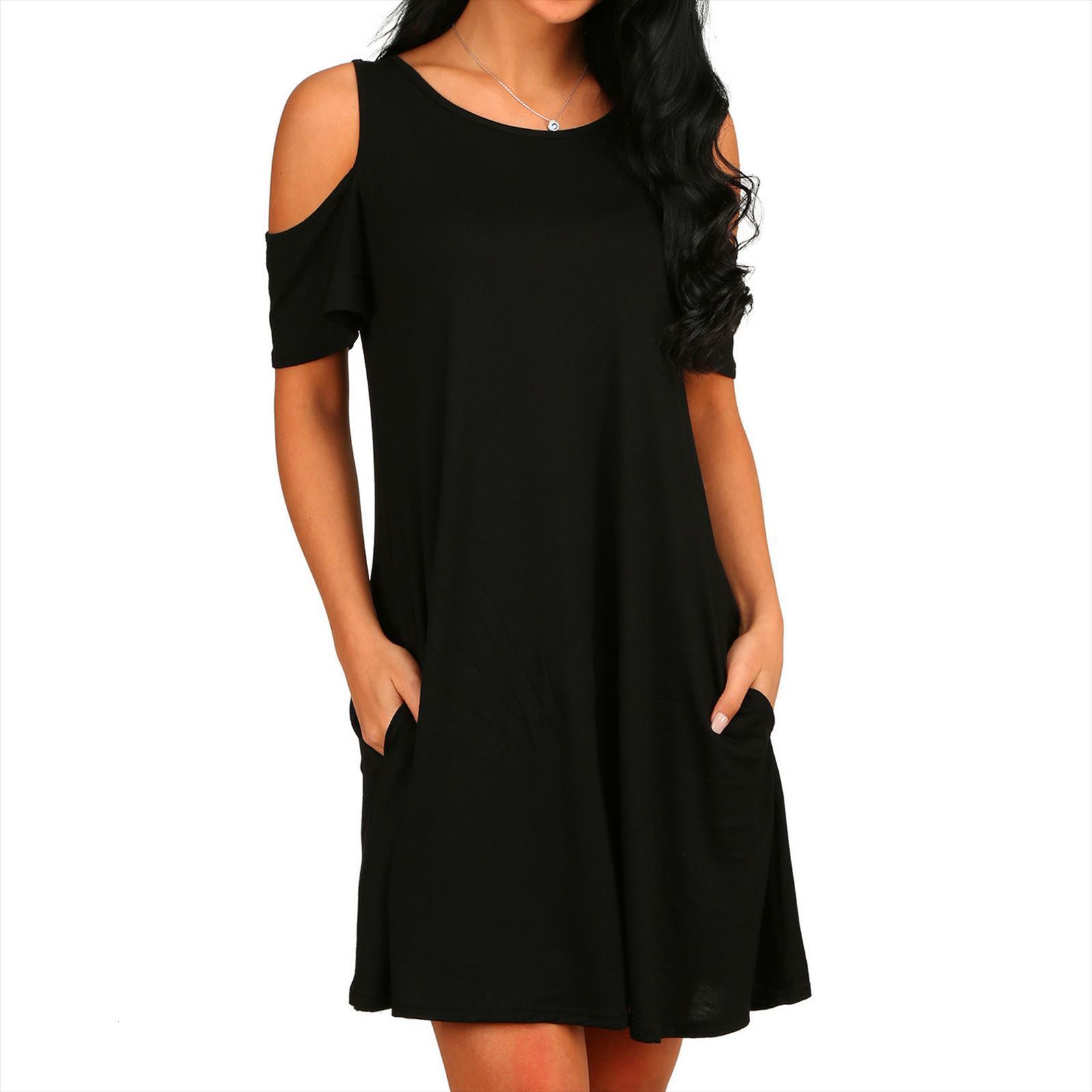 

solid o neck casual womens dress pockets mini sleeveless above knee robe femme korte mouw jurk, Black;gray