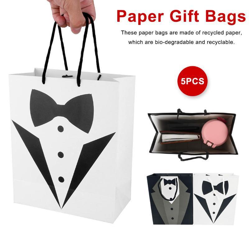 

Gift Wrap 5pcs Party Supplies Large Bride Bridesmaid Tuxedo Wedding Paper Favor Carry Bags With Handle Candy Bag