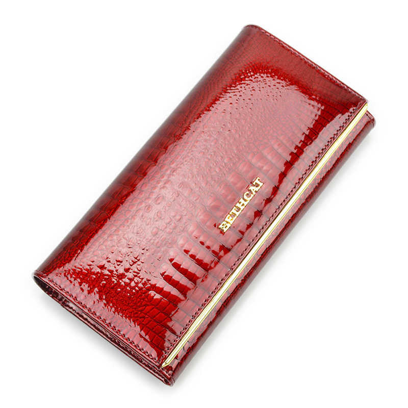 

Beth Cat Women Genuine Leather Wallet Female Hasp Alligator Cowhide Long Wallet Cards Holder Clutch Bag Fashion Ladies Purses X0728, Red;black