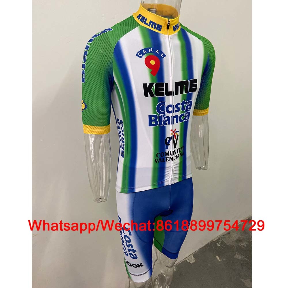 

Kelme Pro Team Cycling Suit Blanca Canal Retro Jersey Green Blue Comunitat Valenciana Racing Set Bike T-Shirts Maillot Bib X0503, Gray