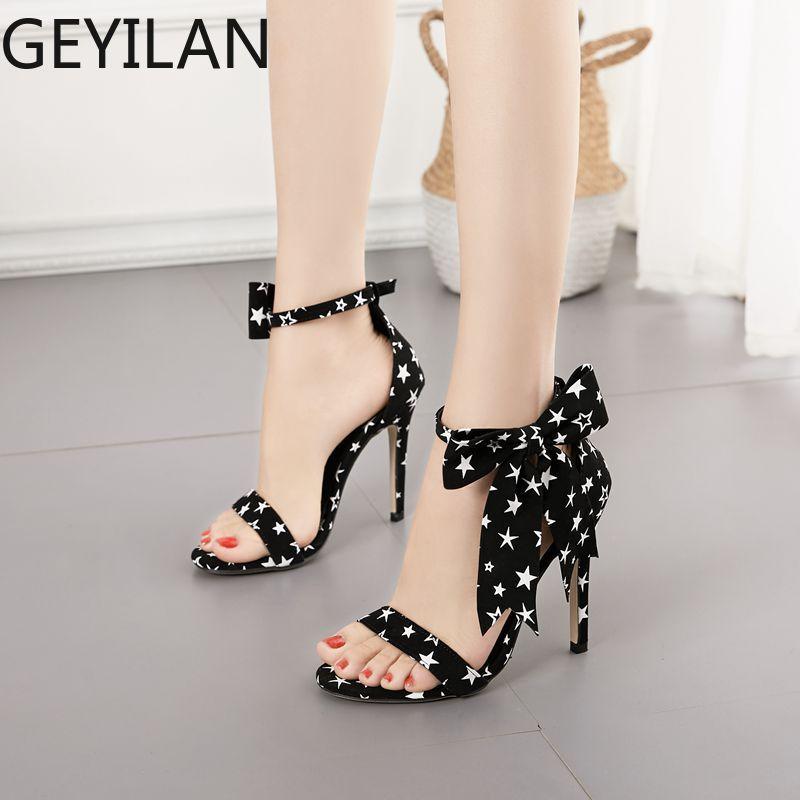 

Sandals Summer Women Sexy Bowknot Ankle Strap High Heels Ladies Party Shoes Fashion Open Toe Black Stiletto Gladiator