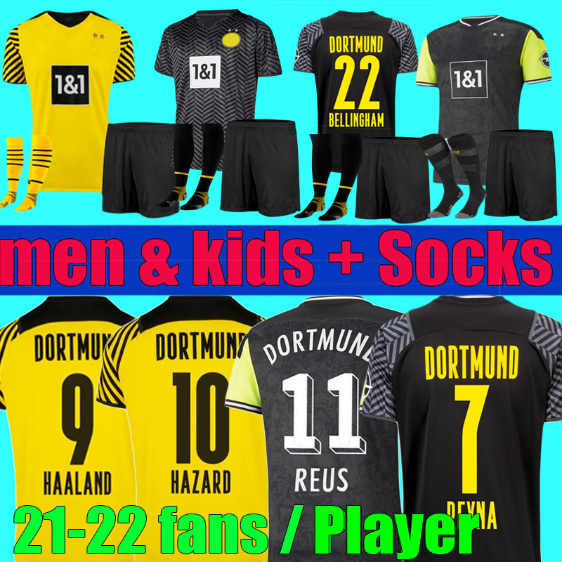 

fans Player version 21 22 dortmund soccer jersey HAALAND KAMARA men kids set 2021 2022 REUS BELLINGHAM HUMMELS REYNA BRANDT football shirt kit uniform maillot de foot, Home