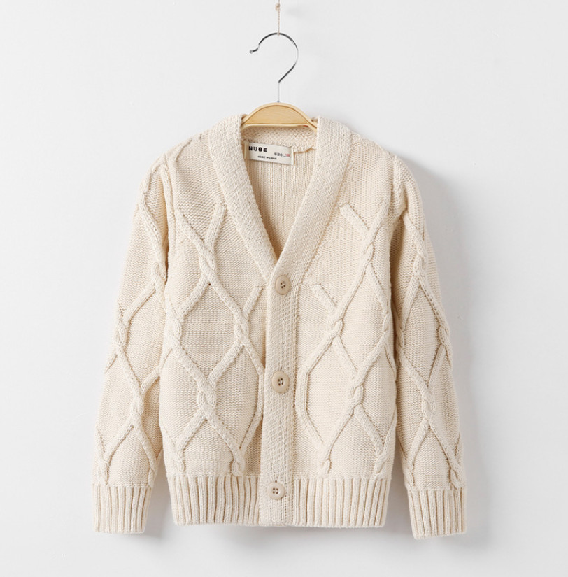 

INS Kids diamond lattice knitted cardigan girls V-neck jacquard long sleeve sweater autumn children knitting outwear clothing A7874, Gray