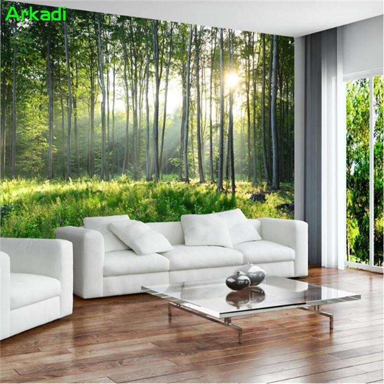 

Wallpapers Custom Po Wallpaper Fresh And Simple Beautiful Green Forest Tree Morning Fog Natural Scenery Mural Living Room Bedroom Wall, Silk cloth