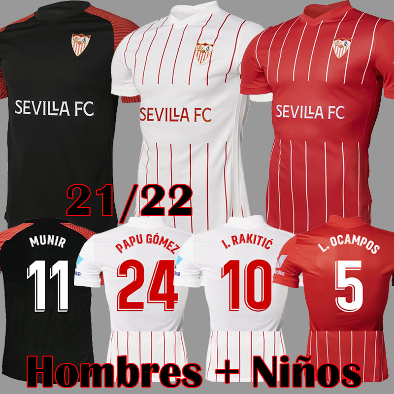 

21 22 Sevilla FC soccer jersey PAPU GOMEZ I.RAKITIC L.OCAMPOS DE JONG J.NAVAS SUSO MUNIR Y.EN-NESYRI 2021 2022 Men + Kids Kits football shirts, Kids home