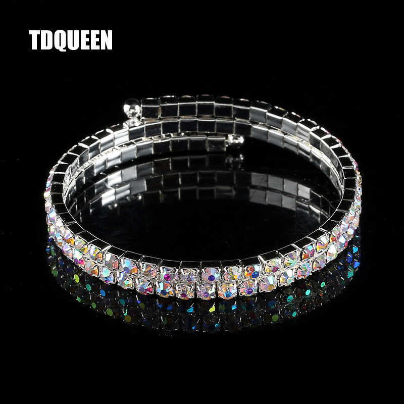 

Ab Crystal Rhinestone Bangle Bracelets Silver Plated Spiral Upper Arm Bracelet for Women 2 Row Iridescent Color Bracelets Bangle Q0719
