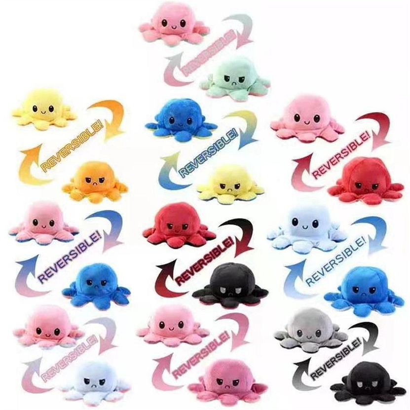 

US STOCK Baby Kids Gift Doll Cute Reversible Flip Octopus Stuffed Soft Dolls Double-sided Expression Plush Toy New Year Christmas Gifts Fast Shipping