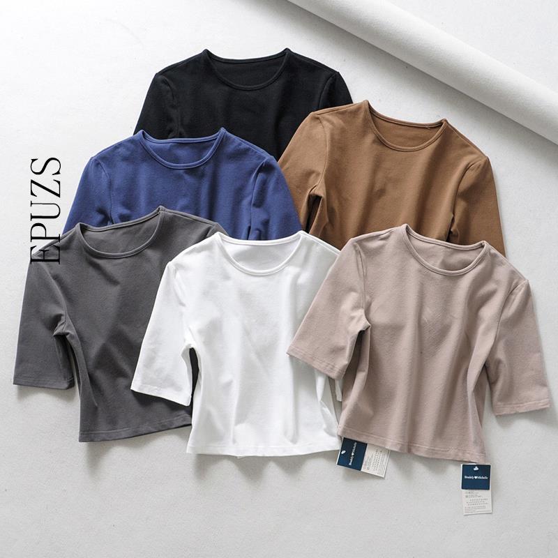 

vintage white black knitted crop tops women summer top streetwear short sleeve t shirt tshirt Korean clothes 210521, Blue