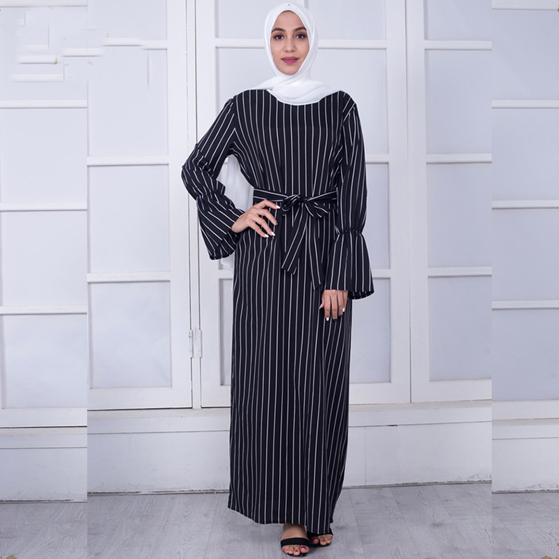 

Vestidos Abaya Dubai Kaftan Turkey Arabic Striped Maxi Long Hijab Muslim Dress Robe Musulmane Longue Turkish Islamic Clothing