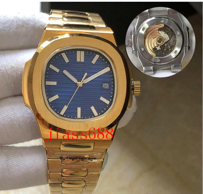 

men automatic watches 5711 silver strap blue stainless mens mechanical montre de luxe wristwatch, Slivery;brown