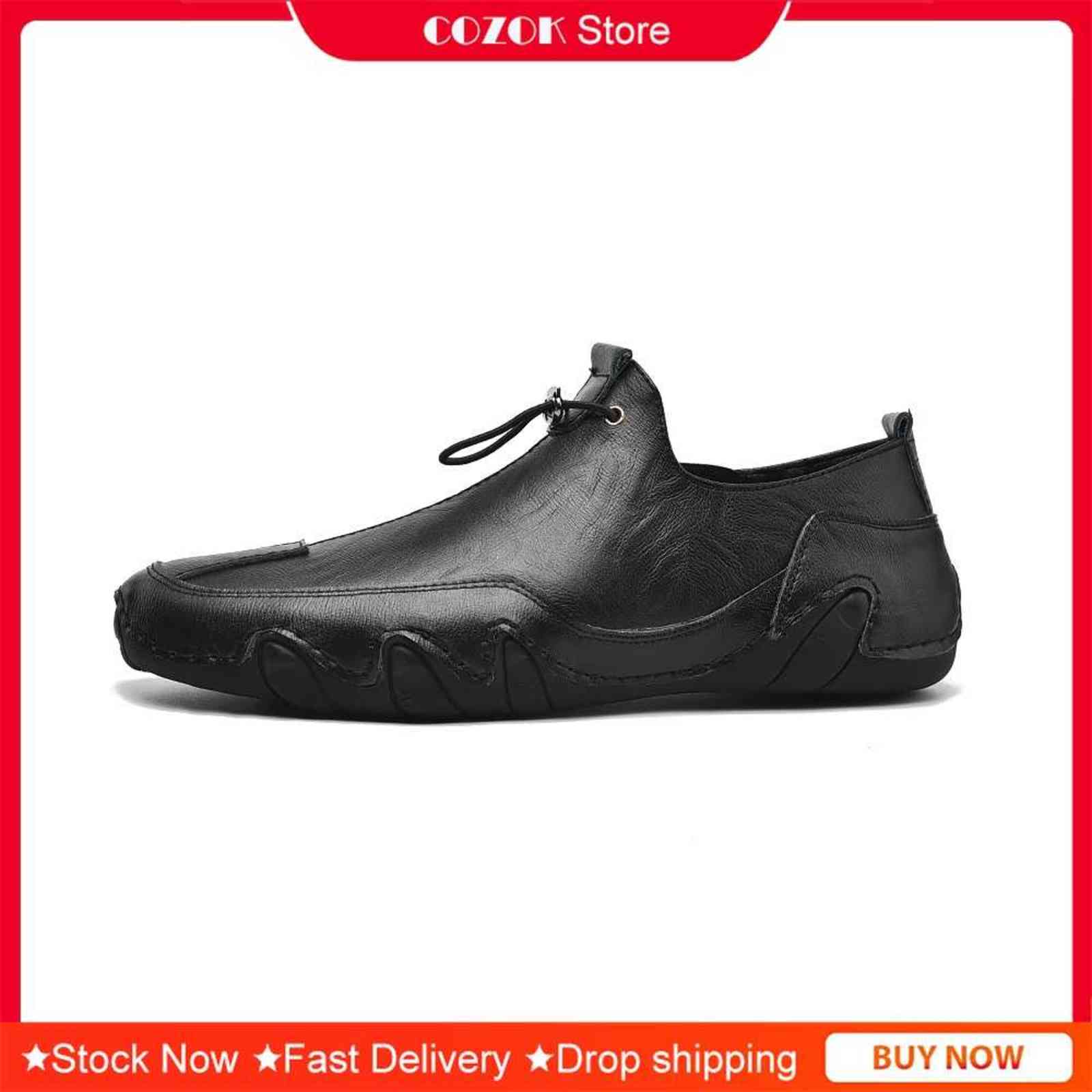 

Men Shoes Leather Casual High Quality Loafers Flats Soft Light Shoes Men's Driving Footwear Fashion Sneakers Big Size 6-13 38-47 H1125, Black