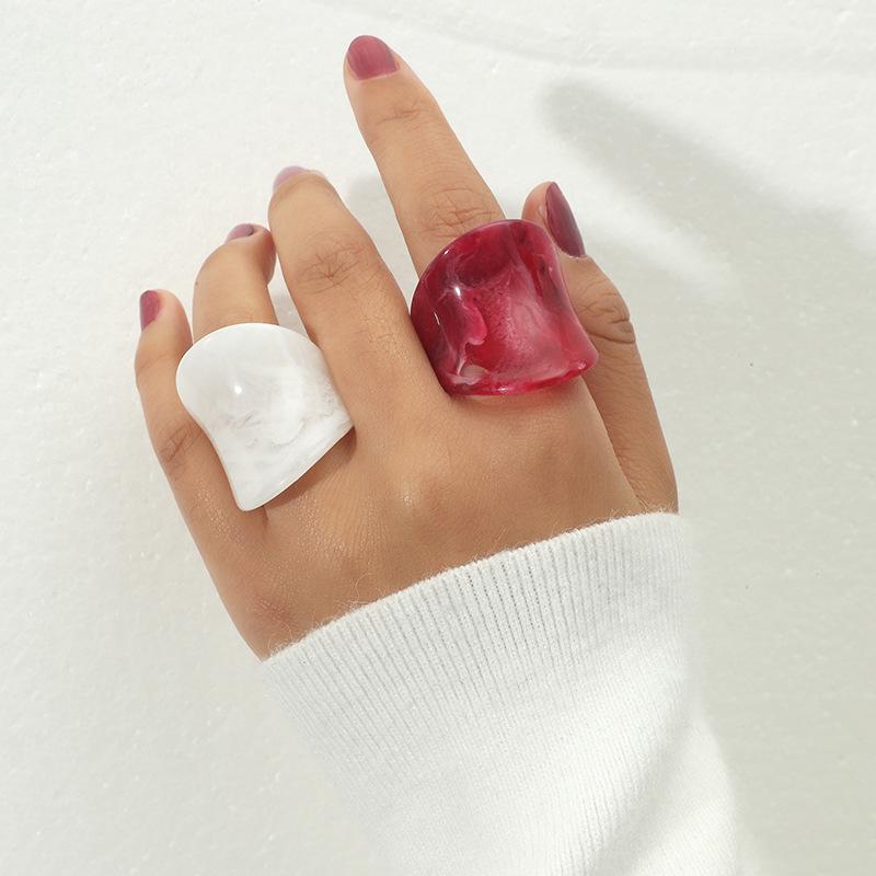 

Wedding Rings 2Pcs Exaggerated Resin For Women Jewelry Finger Irregular Geometric Big Red Ring Ladies Accessories Female