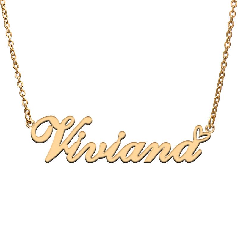 

Pendant Necklaces Viviana Love Heart Name Necklace Personalized Gold Plated Stainless Steel Collar For Women Girls Friends Birthday Wedding