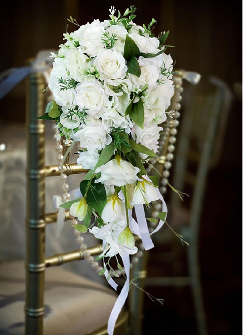 

Wedding Flowers Waterfall White S Artificial Pearls Crystal Bouquets Bridesmaid Bridal Bouquet Hand De Mariage Rose