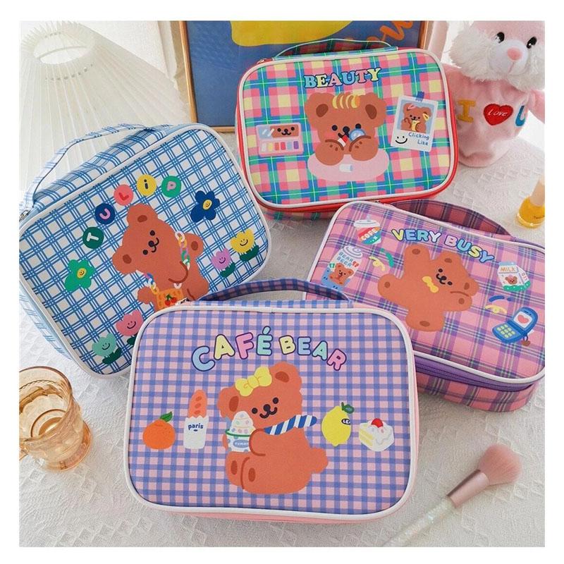 

Cute Girl Bear Multifunctional Cosmetic Bag Large Capacity Travel Makeup Storage Box Brush Pocket School Bags & Cases