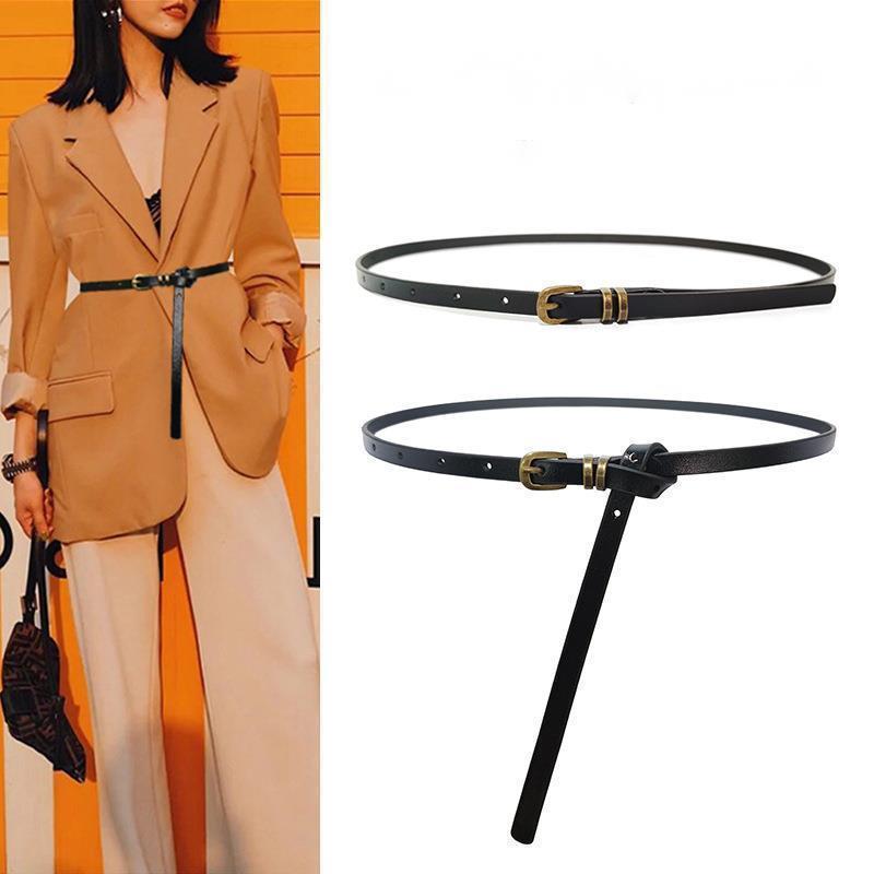 

Belts Genuine Leather Belt Woman A Fine Decoration Vintage Square Pin Buckle Pure Cowhide Waistband Thin For Women, Black;brown