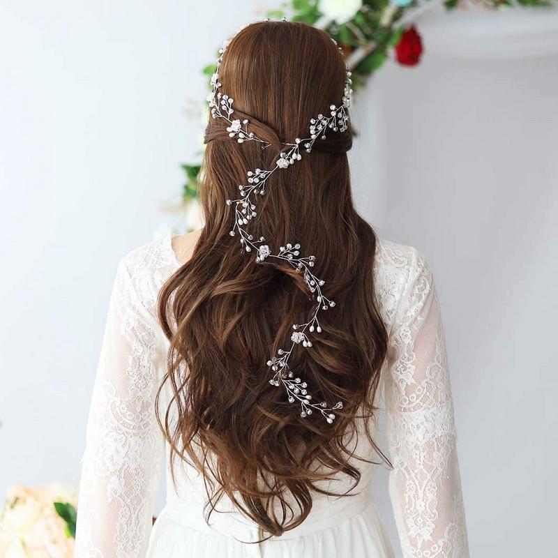 

Hair Clips & Barrettes Luxury 150cm Gold Silver Color Vines Long Headbands Pearls Crystal Handmade Rhinestone Hairband Wedding Accessories, Golden;silver