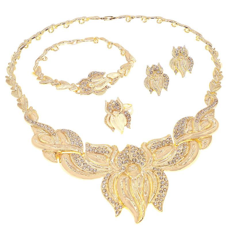 

Earrings & Necklace High Quality Design I Love You Xoxo Flower Hug Kiss Jewelry Set Ladies African Fashion Gold Plated, As pic