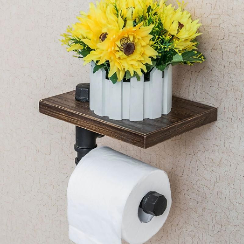 

Toilet Paper Holders Roll Holder With Phone Wall Mounted Shelf Industrial Floating Water Pipe Rack Bathroom Tissue