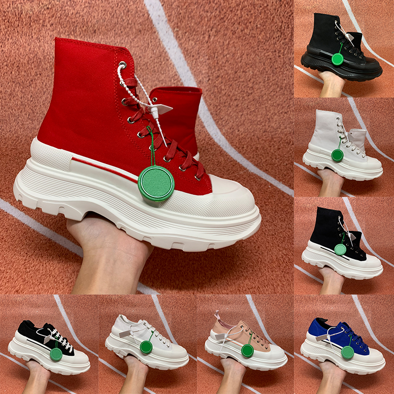 

2021 fashion Tread Slick canvas sneaker women casual shoes high red white royal pale pink triple black leather sneakers US 5-10, 16# bubble wrap packaging