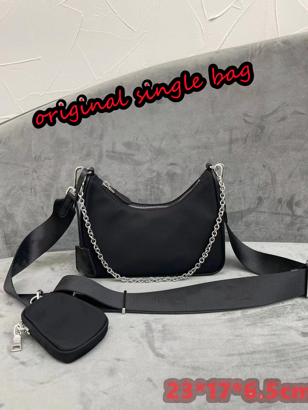 

7A+ Handbag Luxury Designer Pocket Classic bags 2021 3-in-1 Fashion Women's Purse Cross Nylon fabric 23*17* 6.5cm full body cowhide