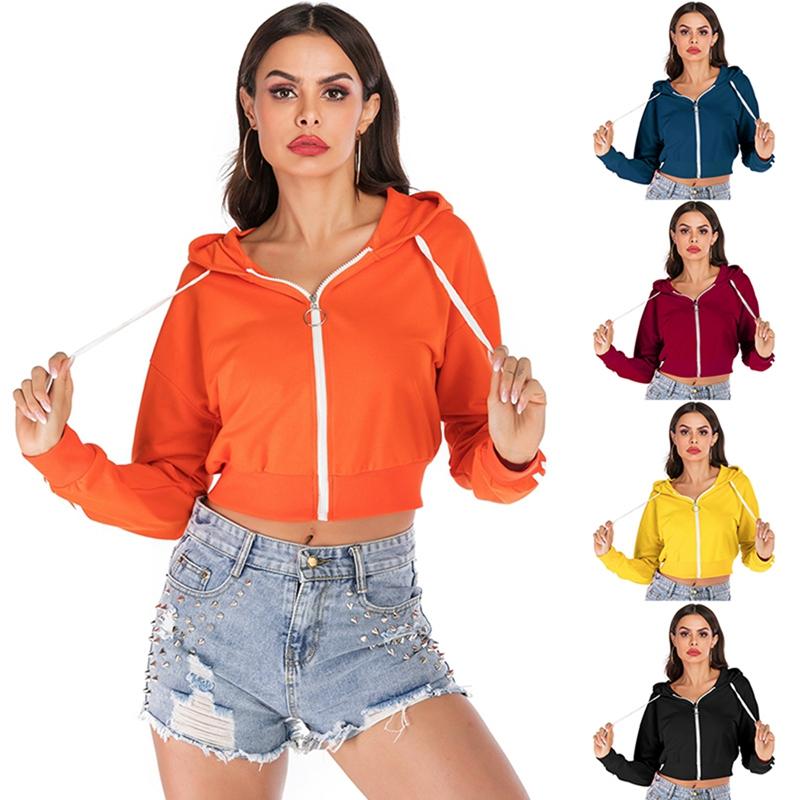 

Women' Hoodies & Sweatshirts Drawstring Hooded Long Sleeve Hoodie Zip Up Crop Casual Stripe Jacket Zipper Coat Outwear, Orange