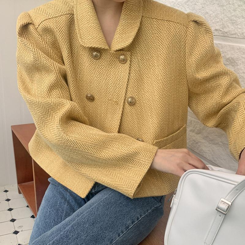 

Women's Jackets Korean Chic Short Jacket Coat Autumn Collar Double Breasted Design Loose Diamond Herringbone, Black;brown