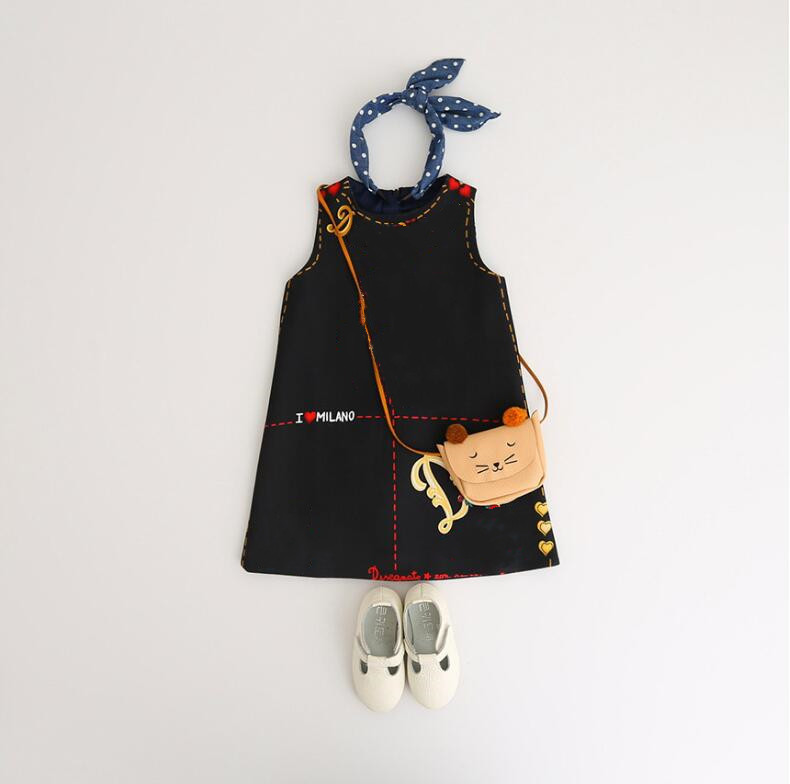 

2021 Summer Girl's Dresses Designers Clothes Kids European and American Style Baby Love Sleeveless Vest Dress Classic, Black