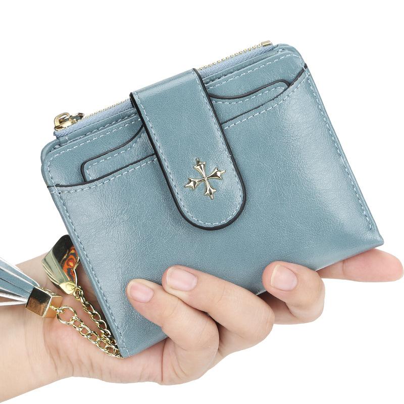

Wallets Tassels Short Wallet For Women Oil Wax Pu Leather Vertical Zipper Hasp Holder Female Driver License Case Cartera, Red