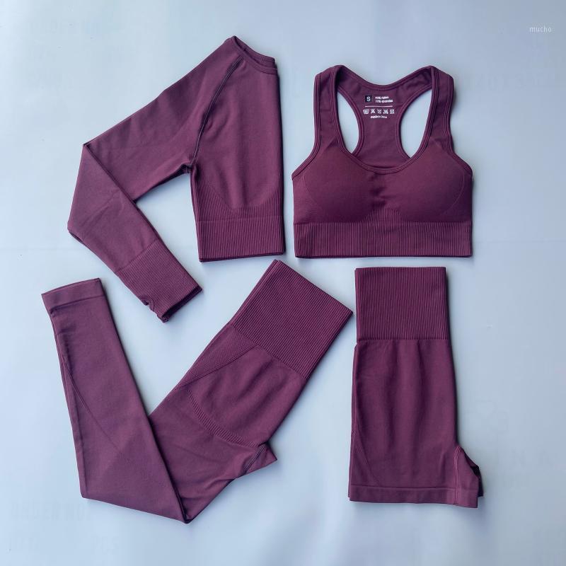 

Yoga Outfit Women Seamless Set Workout Sportswear Quick-drying Fitness Suit Skinny Gym Clothing CropTop HighWaist Leggings Sport Suits, Pantspurplered