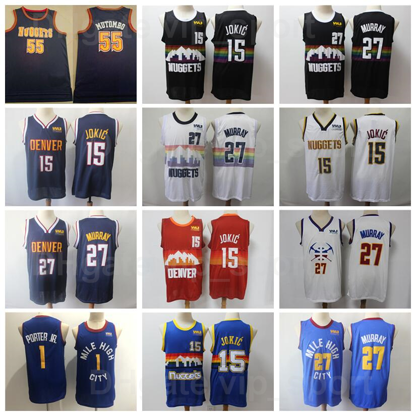 

Men Basketball Michael Porter Jr Jersey 1 Nikola 15 Jamal Murray 27 Dikembe Mutombo 55 Breathable For Sport Fans Black Purple White Red Navy Blue Uniform Sale, 1 purple