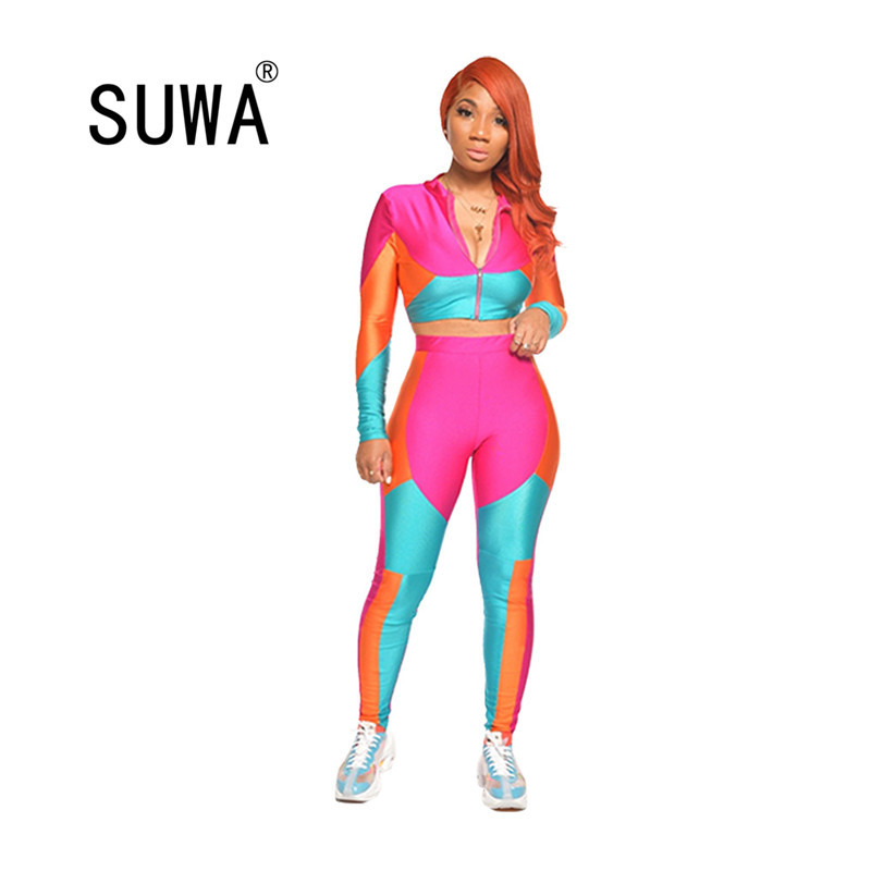 

Autumn Sport Activewear Women Clothing Set Long Sleeve Tops High Waist Pencil Sweatpants Jogger Tracksuit Matching Outfit 210525, Fuchsia