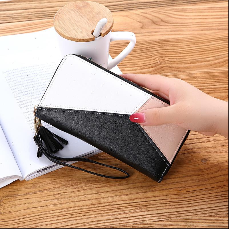 

blue clutch womens long korean style contrasting color panel zip tassled large volume wallet mobile phone, Red;black