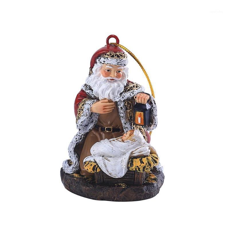 

Party Decoration Santa Claus Jesus Christmas Kneeling Holding Baby Painted Resin Statue 2 Styles Chirstmas Gi