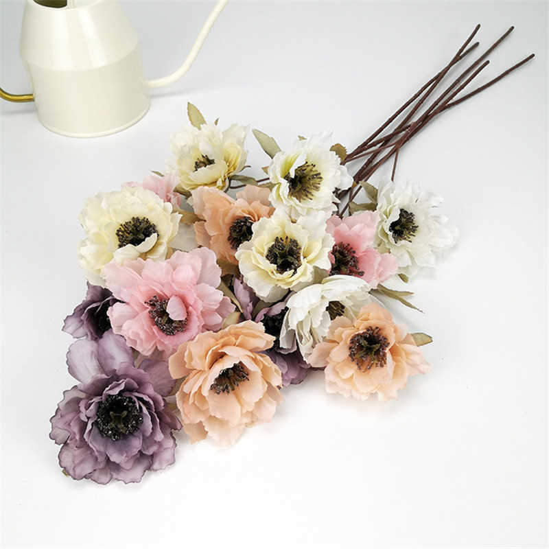 3 Heads Peony Artificial Silk Vintage Peony Simulation Flower 63 cm in Length Fake Flowers For Wedding DIY Home Decor